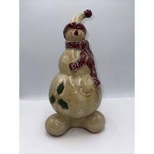 Ceramic Pottery Snowman beige & Red  Glazed 12" tall